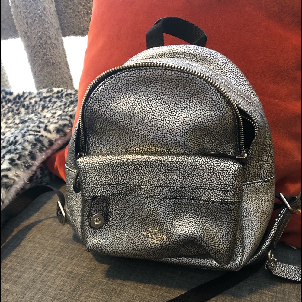 Coach Metallic Silver Small Backpack